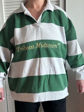 Zara Green & Light Gray Striped Rugby Shirt